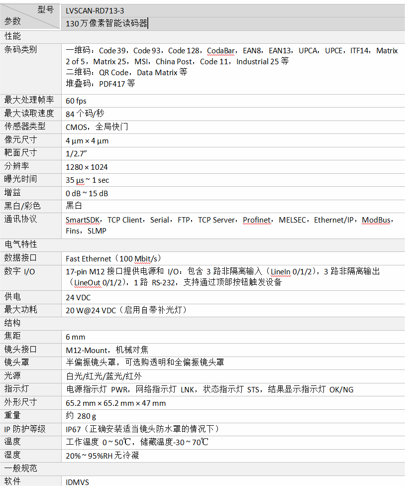 ？礚VSCAN-RD713-3智能读码器参数图